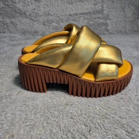 4CCCCEES Pila Semo Platform Slide Sandals Gold Metallic Womens 37 6.5 NEW - Picture 4 of 8
